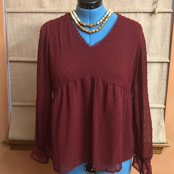 Andree by Unit Dot Blouse Maroon/Burgundy Medium - Picture 3 of 10
